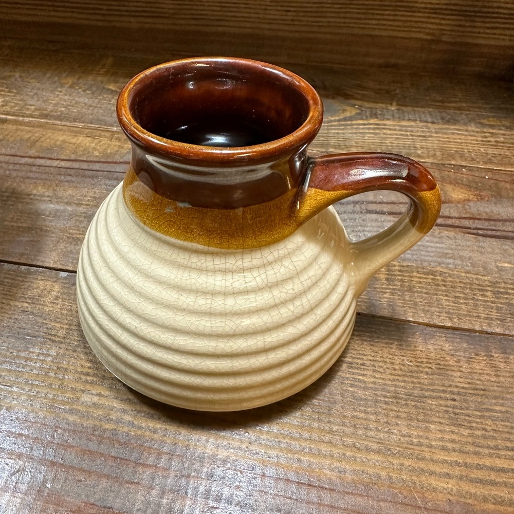 Vintage brown and cream no spill pottery travel mug, captains mug, non slip mug
